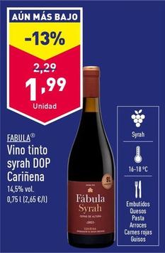 Oferta de Vino Tinto Syrah Dop Carinena por 1,99€ en ALDI