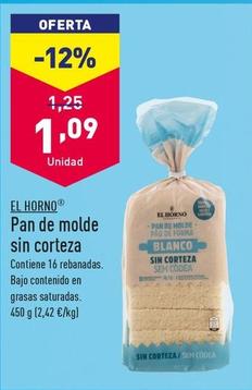 Oferta de El Horno - Pan De Molde Sin Corteza por 1,09€ en ALDI