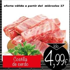 Oferta de Costilla De Cerdo por 4,99€ en Supermercados Piedra