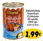Oferta de Crismona - Salchichas Franrfurt Crimona 10 Unds. por 1,99€ en Supermercados Piedra