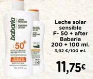 Oferta de Babaria - Leche Solar Sensible F- 50 + After por 11,75€ en Supermercados Piedra