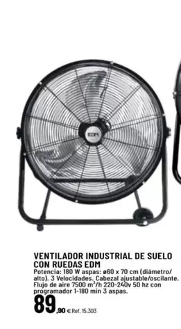 Oferta de Ventilador Industrial De Suelo Con Ruedas EDM por 89,9€ en Coferdroza