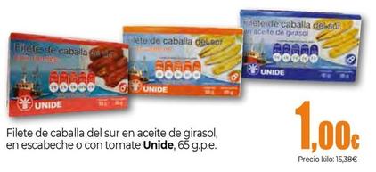 Oferta de Unide - Filete De Caballa Del Sur En Aceite De Girasol / En Escabeche / Con Tomate por 1€ en Unide Supermercados