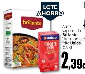 Oferta de Brillante - Arroz Vaporizado + Tomate Frito Unide por 2,39€ en Unide Supermercados