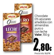 Oferta de Valor - Chocolate 0% Azúcares Añadidos Con Almendras Puro O Con Leche por 2,8€ en Unide Market