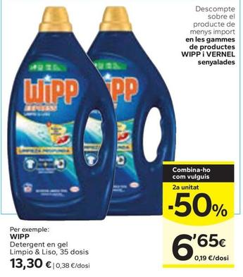 Oferta de Wipp - Detergent En Gel Limpio & Liso por 13,3€ en Caprabo