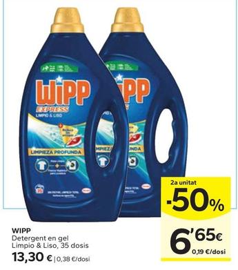 Oferta de Wipp - Detergent En Gel Limpio & Liso por 13,3€ en Caprabo