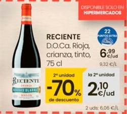Oferta de D.o.ca. Rioja, Crianza, Tinto por 6,99€ en Eroski