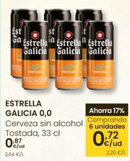 Oferta de Estrella Galicia - Cerveza Sin Alcohol por 0,87€ en Eroski