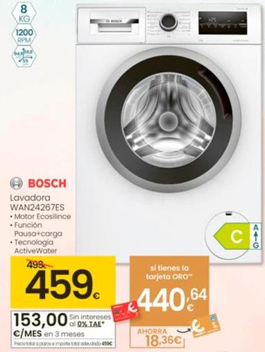 Oferta de Bosch - Lavadora WAN24267ES  por 459€ en Eroski