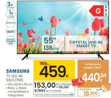 Oferta de Samsung - Tv Led 4k 55cu7105 por 459€ en Eroski