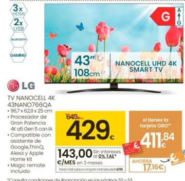 Oferta de Lg - Tv Nanocell 4k 43nano766qa por 429€ en Eroski