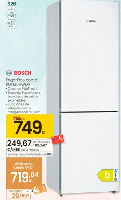 Oferta de Bosch - Frigorífico Combi KGN36VWDA por 749€ en Eroski