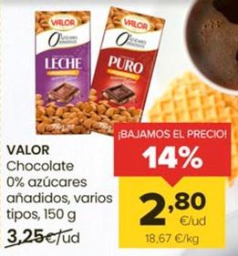 Oferta de Valor - Chocolate 0% Azúcares Añadidos por 2,8€ en Autoservicios Familia