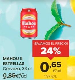 Oferta de Mahou - 5 Estrellas por 0,65€ en Autoservicios Familia