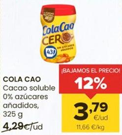 Oferta de Cola Cao - Cacao Soluble 0% Azúcares Añadidos por 3,79€ en Autoservicios Familia