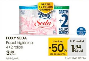 Oferta de Foxy Seda - Papel Higiénico, 4+2 Rollos por 3,89€ en Eroski