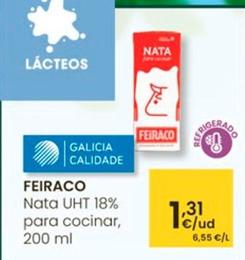 Oferta de Feiraco - Nata UHT 18% Para Cocinar por 1,31€ en Eroski