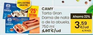 Oferta de Camy - Tarta Gran Dama De Nata O De La Abuela por 3,59€ en Eroski