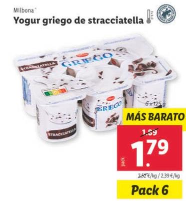 Oferta de Milbona - Yogur Griego De Stracciatella por 1,79€ en Lidl
