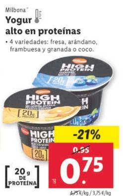 Oferta de Milbona - Yogur Alto En Proteinas por 0,75€ en Lidl