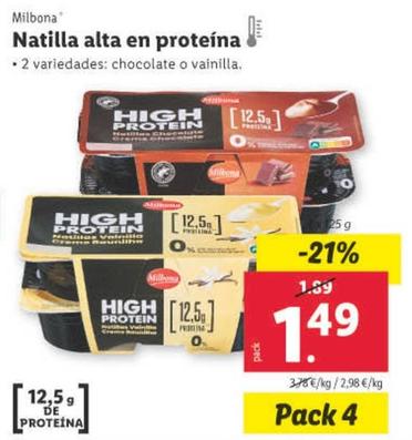 Oferta de Milbona - Natilla Alta En Proteina por 1,49€ en Lidl