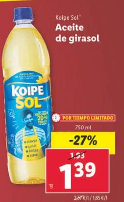 Oferta de Koipe Sol - Aceite De Girasol por 1,39€ en Lidl