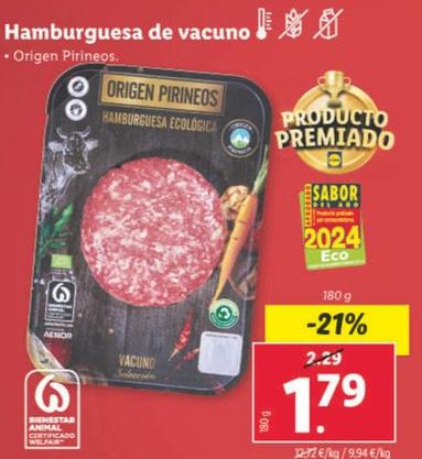 Oferta de Hamburguesa De Vacuno por 1,79€ en Lidl