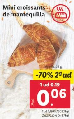 Oferta de Mini Croissants De Mantequilla por 0,19€ en Lidl
