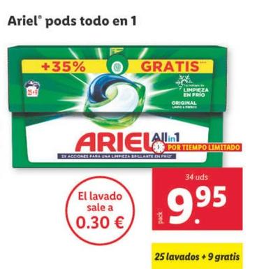 Oferta de Ariel - Pods Todo En 1 por 9,95€ en Lidl
