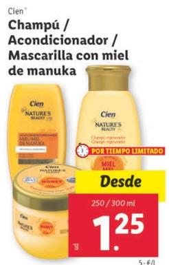 Oferta de Cien - Champu/ Acondicionador/ Mascarilla Con Miel De Manuka por 1,25€ en Lidl