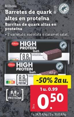 Oferta de Milbona - Barritas De Quark Altas En Proteína por 0,99€ en Lidl