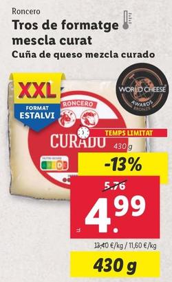 Oferta de Roncero - Cuña De Queso Mezcla Curado por 4,99€ en Lidl