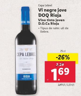 Oferta de Cepa Lebrel - Vino Tinto Joven D.O.Ca Rioja por 1,69€ en Lidl