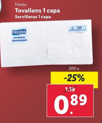 Oferta de Floralys - Servilletas 1 Capa por 0,89€ en Lidl
