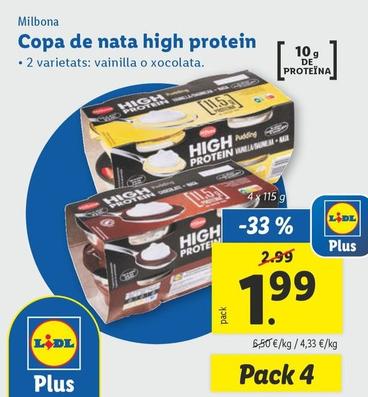 Oferta de Milbona - Copa De Nata High Protein por 1,99€ en Lidl