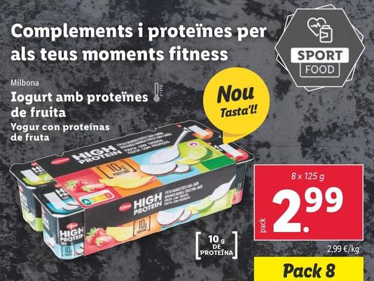 Oferta de Milbona - Yogur Con Proteínas De Fruta por 2,99€ en Lidl