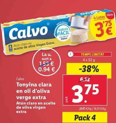 Oferta de Calvo - Atun Claro En Aceite De Oliva Virgen Extra por 3,75€ en Lidl