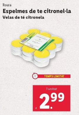 Oferta de Roura - Velas De Té Citronela por 2,99€ en Lidl