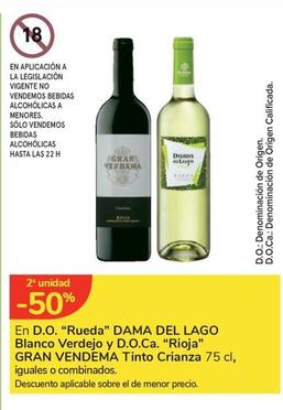 Oferta de Dama Del Lago - En D.o " Rueda " Blanco Verdejo D.o.ca. " Rioja " Gran Vendema Tinto Crianza en Carrefour Express