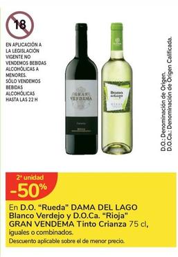 Oferta de Gran Vendema/Dama Del Lago - En D.O. Blanco Verdejo Y D.O.Ca "Rioja" Tinto Crianza  en Carrefour Express
