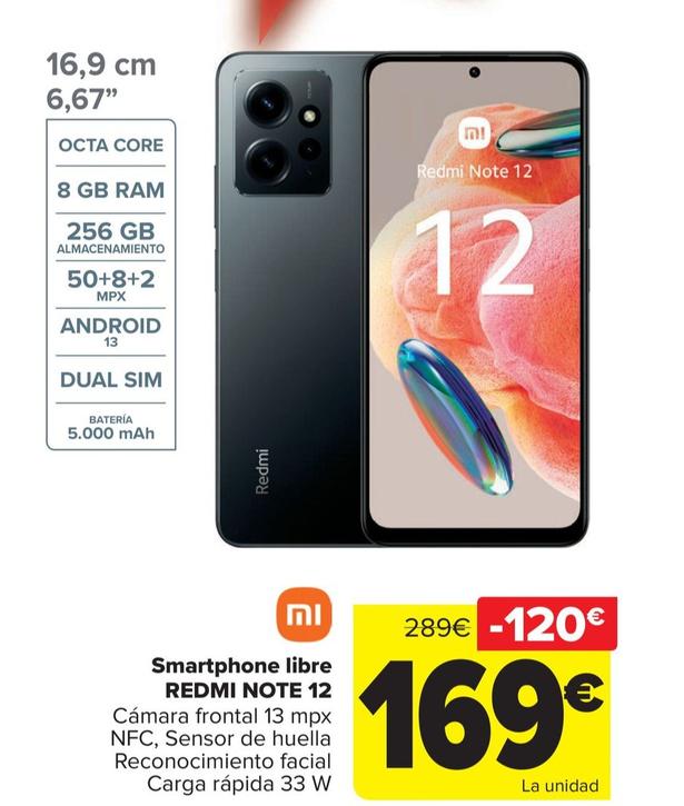 Oferta de Xiaomi - Smartphone Libre  Redmi Note 12 por 169€ en Carrefour