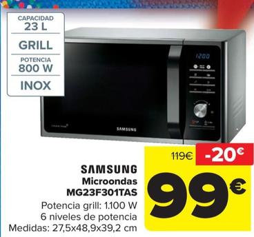 Oferta de Samsung - Microondas MG23F301TAS por 99€ en Carrefour