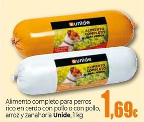 Oferta de Unide - Alimento Completo Para Perros Rico En Cerdo Con Pollo O Con Pollo, Arroz Y Zanahoria por 1,69€ en Unide Supermercados