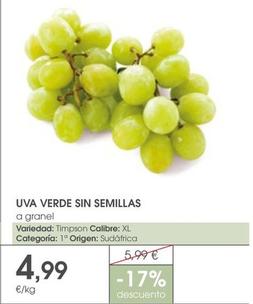 Oferta de Uva Verde Sin Semillas por 4,99€ en Supermercados Plaza