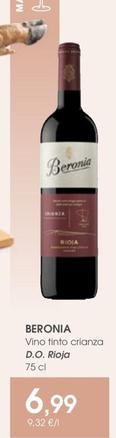 Oferta de Beronia - Vino Tinto Crianza D.o. Rioja por 6,99€ en Supermercados Plaza