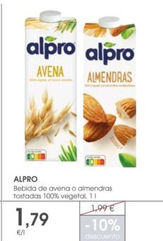 Oferta de Alpro - Bebida dDe Avena o Almendras Tostadas 100% Vegetal por 1,79€ en Supermercados Plaza