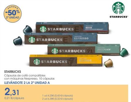 Oferta de Starbucks - Cápsulas De Café Compatibles Con Máquinas Nespresso por 2,31€ en Supermercados Plaza