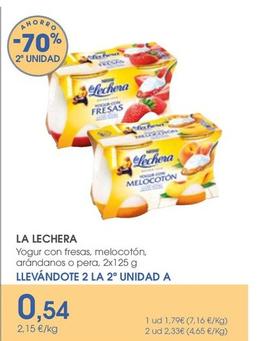 Oferta de La Lechera - Yogur Con Fresas Melocoton Arandanos o Pera por 1,79€ en Supermercados Plaza