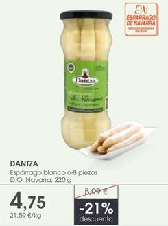 Oferta de Dantza - Espárrago Blanco 6-8 Piezas D.o. Navarra por 4,75€ en Supermercados Plaza